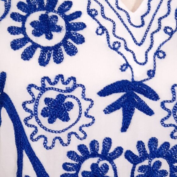 Sita Women's Floral Embroidered Tunic Size Small White 100% Cotton 3/4 Sleeve - Picture 8 of 13